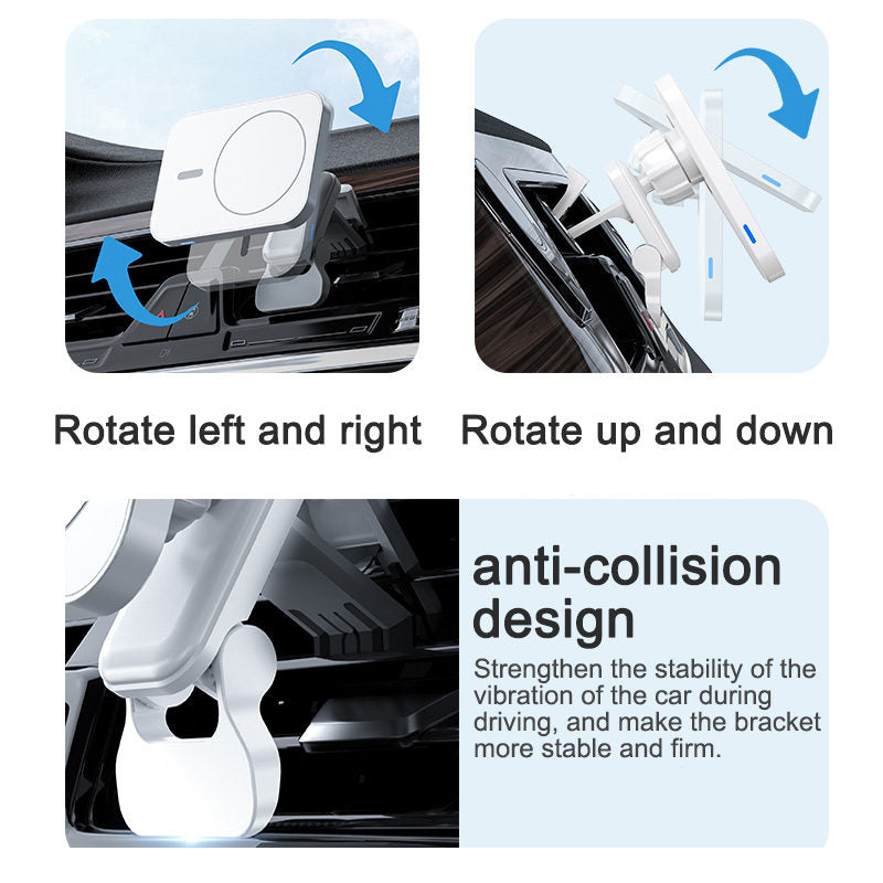 Magnetic Wireless Car Charger 15W Fast Charging Air Vent Mount Charger For iPhone 12-Black