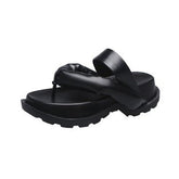 Womens Platform Flip Flops Casual Summer Beach Sandals-Black