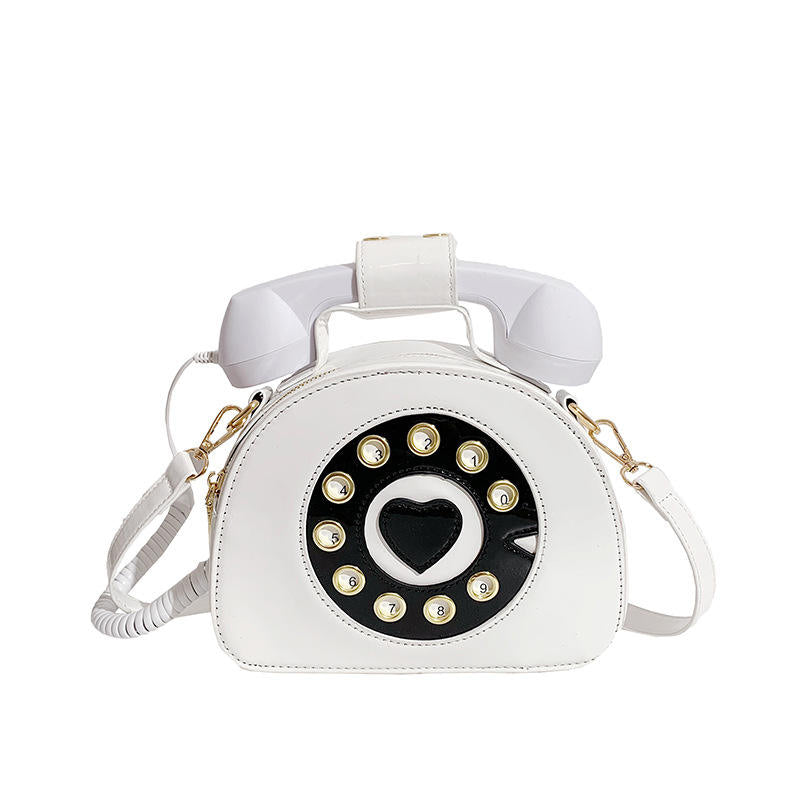 Women Telephone Shaped Handbag Retro Phone Top-Handle Crossbody Bags-White