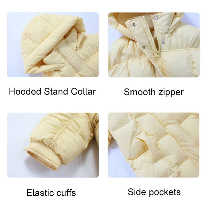 Winter Childrens Hooded Down Coat Mid Length Girls Puffer Jacket Kids 3-9 Years-Yellow
