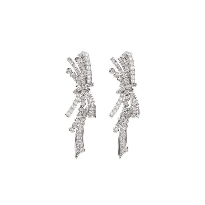 Crystal Bow Earrings Lightweight Rhinestone Drop Earrings for Women