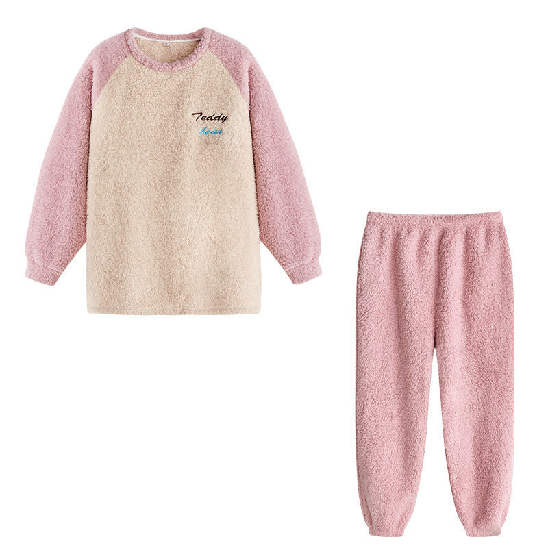 Crewneck Colorblock Pajamas Set for Couple-Pink