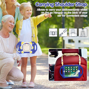 CatB Silicone Case For iPad Pro 9.7 inch Air1/2 Shockproof Shoulder Strap Handle Stand-Dark Blue