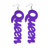 Queen Wood Dangle Pierced Earrings-Purple