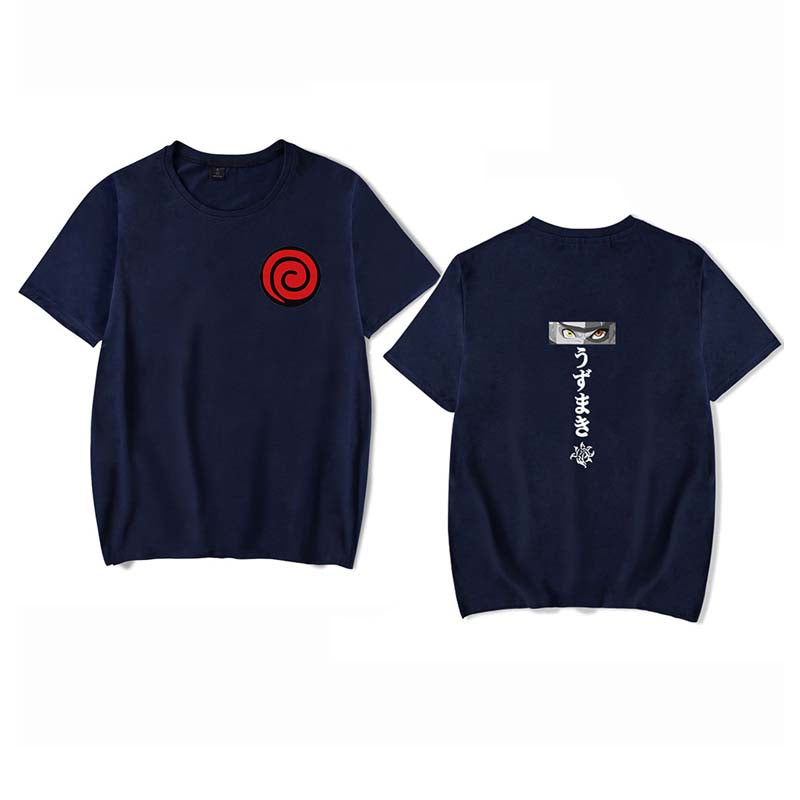 Mens Tops Japanese Anime Naruto Same Style Trend Short Sleeved T-shirt-G Blue