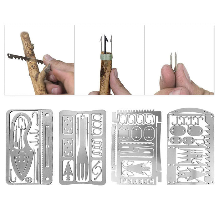 4Pcs Survival Gear Credit Card Multi Tool Camping Multipurpose EDC Multitool-Silver