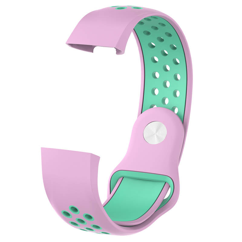 Double Color Porous Breathable Watch Band Silicone Wristband For Fitbit Charge 3 Sport Smartwatch -Pink Teal