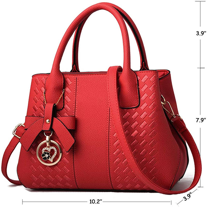 Fashion Womens PU Leather Embroidered Handbags Shoulder Tote Bags-Red