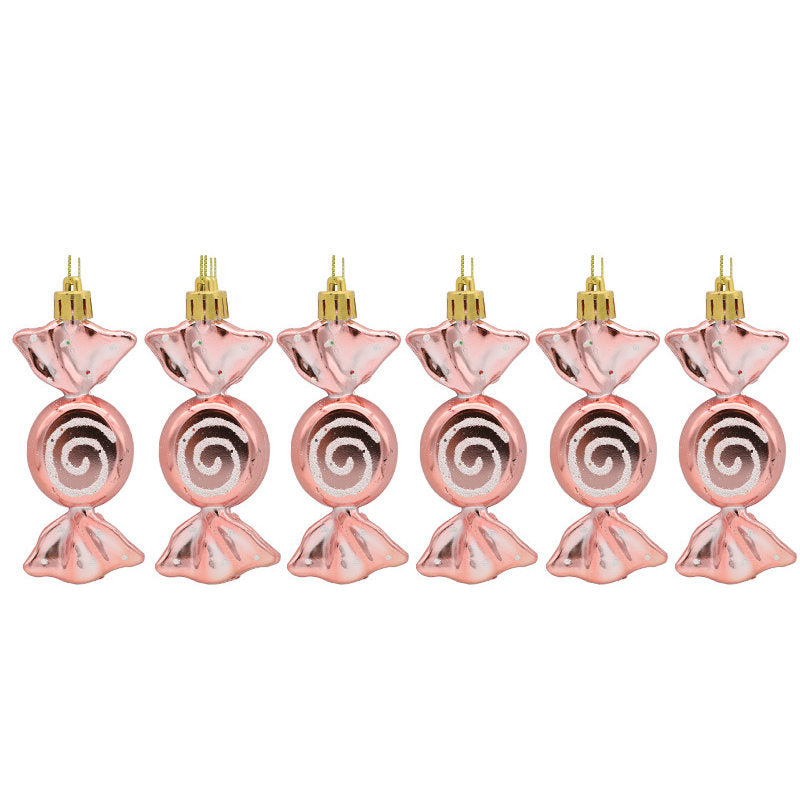 6 Pcs Sweet Candy Hanging Ornaments for Christmas Tree Party Decor-Rose Gold