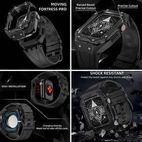 Sport TPU Strap with Protective Cover Frame for Apple Watch 44mm/45mm-Black