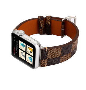 Checkered Pattern PU Leather Watch Band Microfiber Design For Apple Watch SE/6/5/4/3/2/1(Brown)