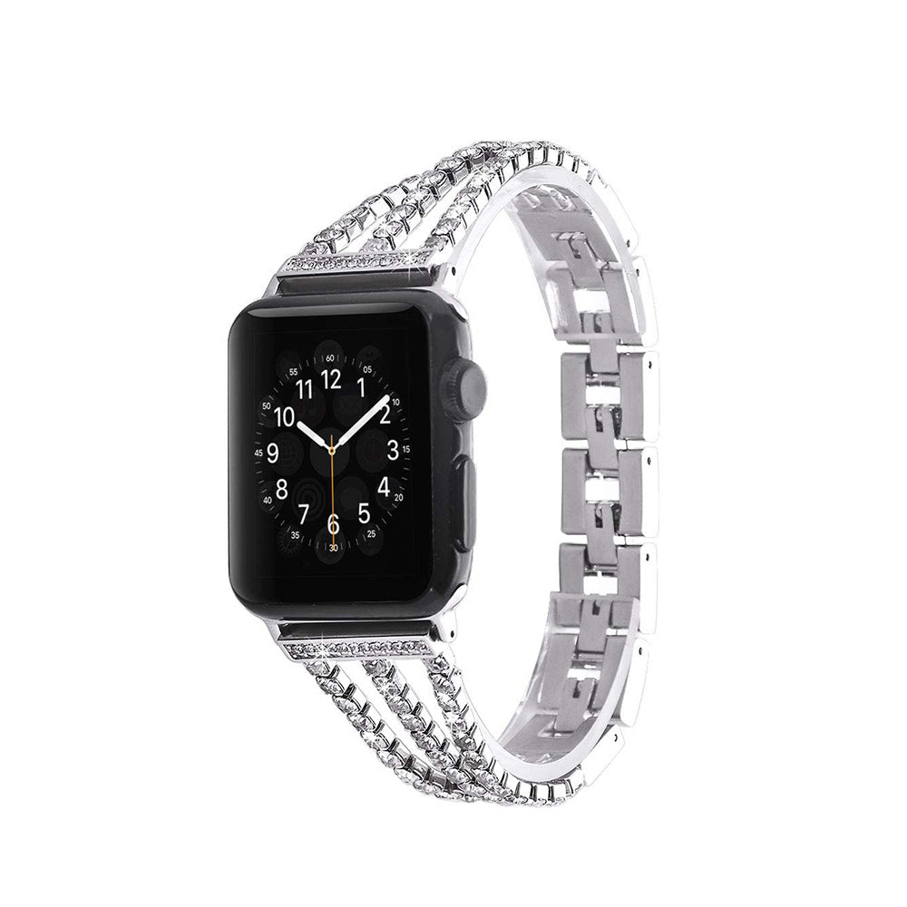 Three Rows Diamond Metal Watch Band For Apple Watch SE/6/5/4/3/2/1(Silver)