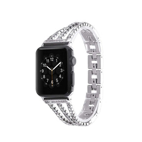 Three Rows Diamond Metal Watch Band For Apple Watch SE/6/5/4/3/2/1(Silver)