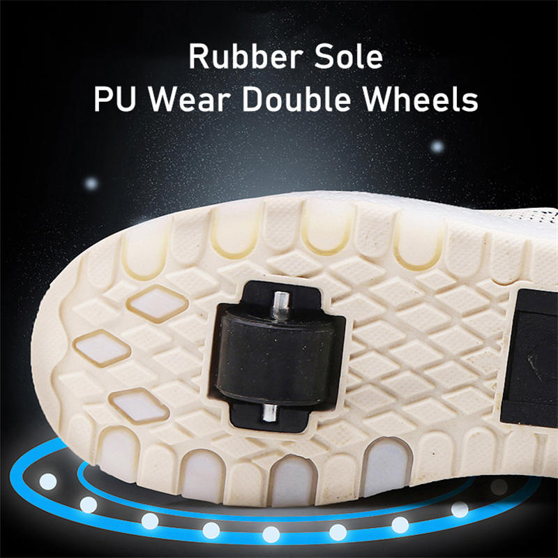 Children Double Wheels Roller Skate Shoes LED Lamp Sneakers-Black