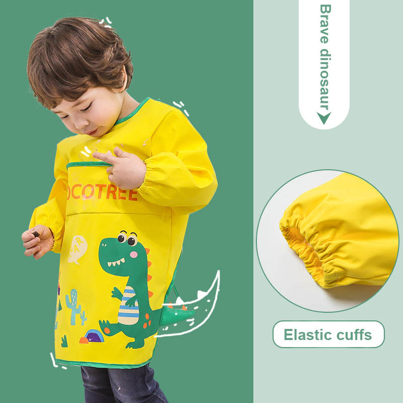 Children Waterproof Art Smock Painting Round Neck Aprons-Dinosaur