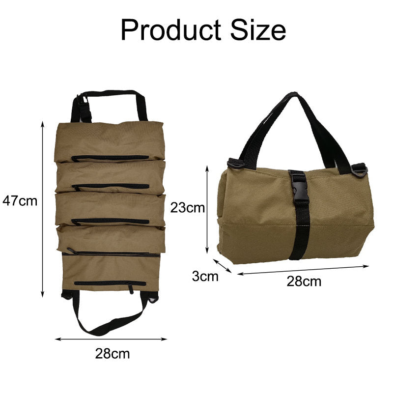 Multi-Purpose Roll up Tool Bag Organizer for Car Camping Gear-Khaki