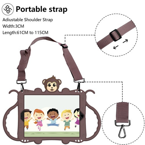 Monkey iPad Case+Neck Strap Cartoon Kids Anti-fall Protective Cover For Samsung Galaxy Tab A 8.4inch£¨2020£©T307-Brown