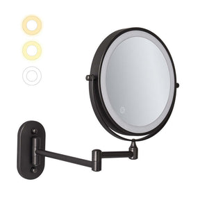 Wall Mounted Lighted Makeup Mirror 8inch 10X Magnifying Cosmetic Mirror with 3 Color Modes Battery Type-Black