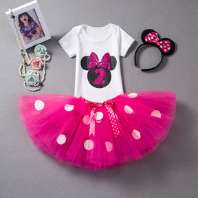 2 Years Old Baby Girls Mickey Birthday Outfits Tutu Skirt and T-Shirt-176Rose Red