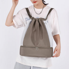 Womens Drawstring Bag Large Wet and Dry Separation Backpack-Khaki