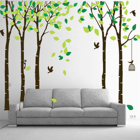 Large Jungle Trees Wall Decals Green Leaves Fly Birds DIY Wall Stickers Bedroom Living Room