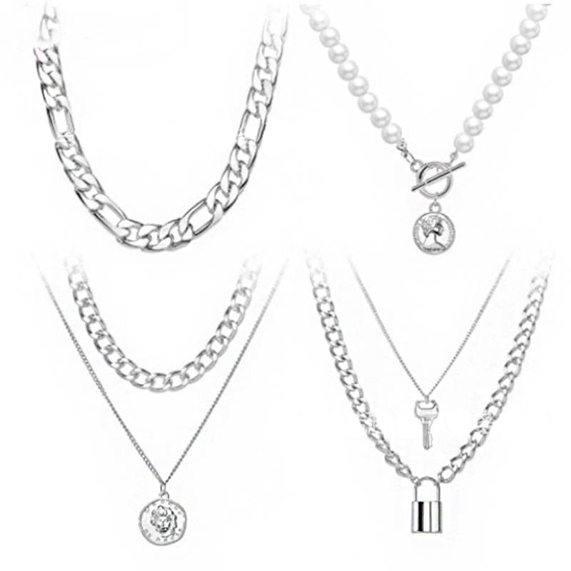 Set of 4 Punk Multilayer Pendants Necklace for Women Teen Girls-2