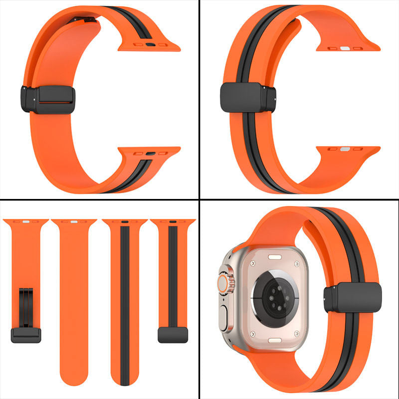 Silicone Bicolor Band with Magnetic Folding Buckle for Apple Watch-13