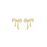 Pair Of Gold Diamond Ribbon Bow Earrings for Women