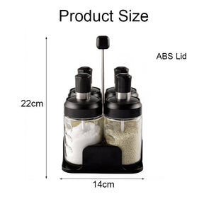 Portable 4-Jar Seasoning Organizer Rack Built-in Spoon Moisture-Proof-ABS Lid