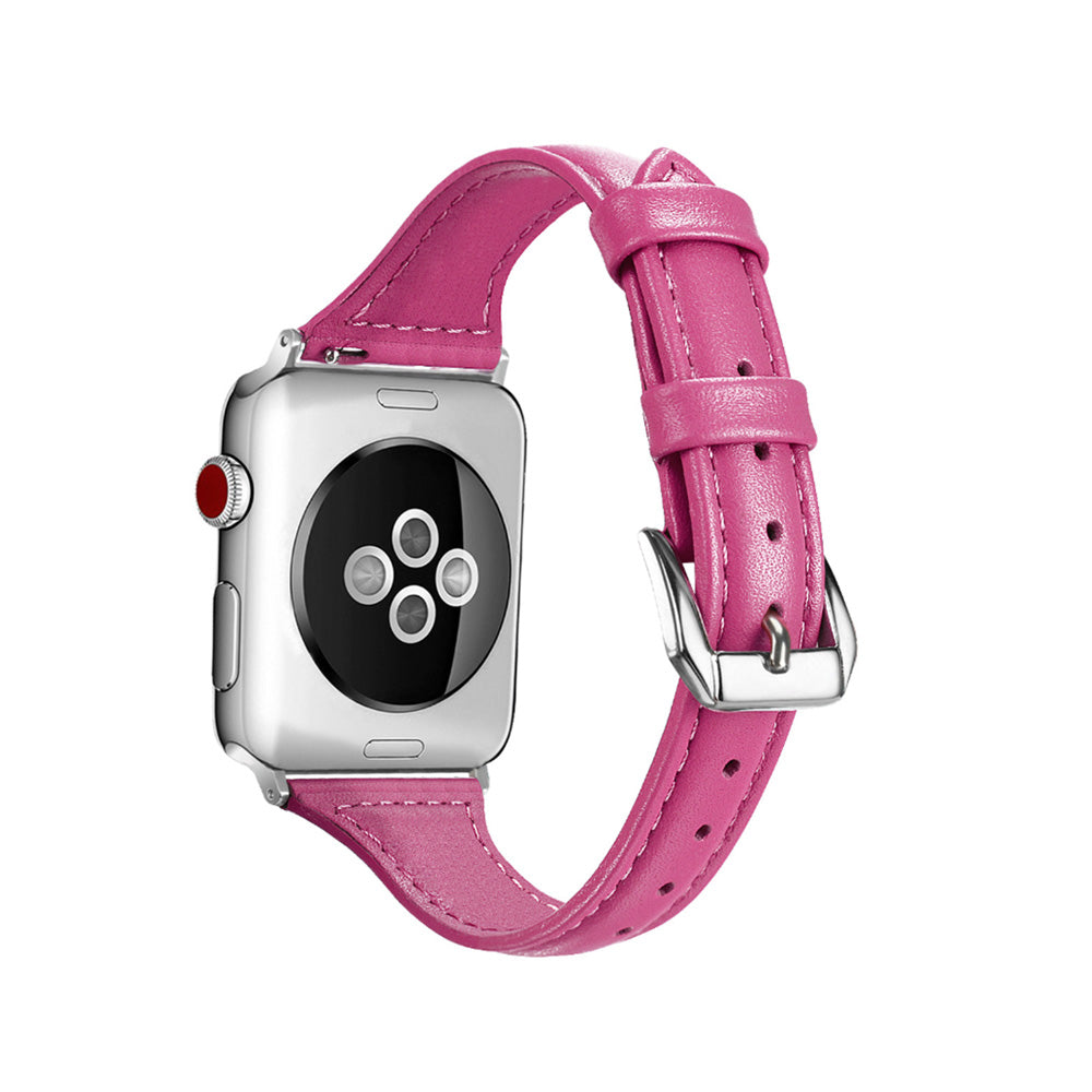 Slim Flower Printed Leather Watch Band For Apple Watch SE/6/5/4/3/2/1(Rose)
