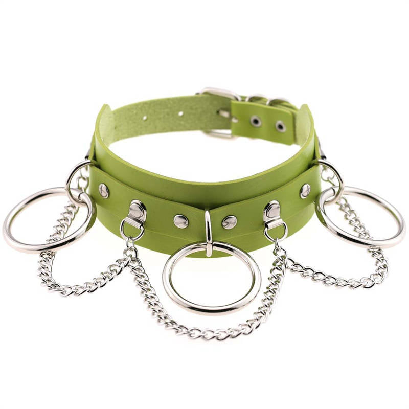 Pu Leather Choker with Black Punk Rock Rivet Collar-Green