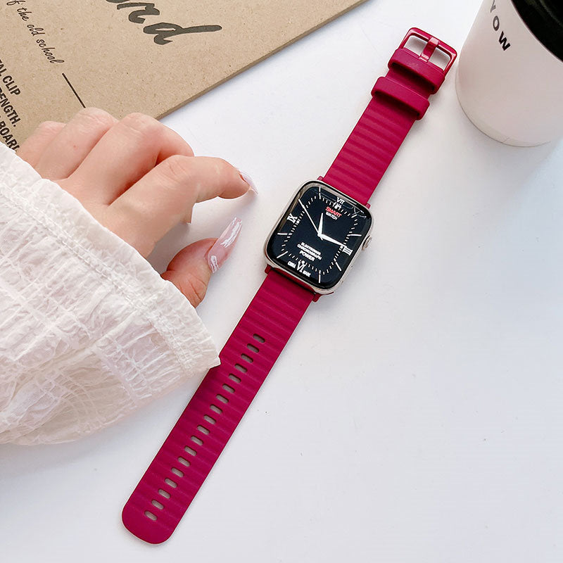 Silicone Wave Pattern Watch Band Compatible with Apple Watch- RoseRed