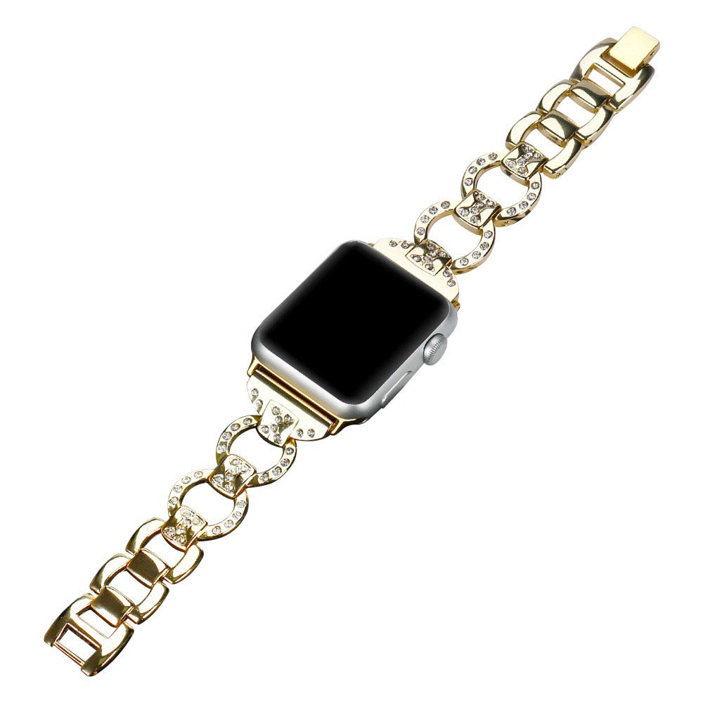 XBZ Bling Stainless Steel Watch Band Adjustable Wristbands for Apple IWatch Series SE/1/2/3/4/5/6 For Women-Gold