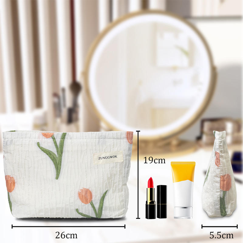 Floral Makeup Bag Travel Cosmetic Organizer for Women and Girls-Tulip