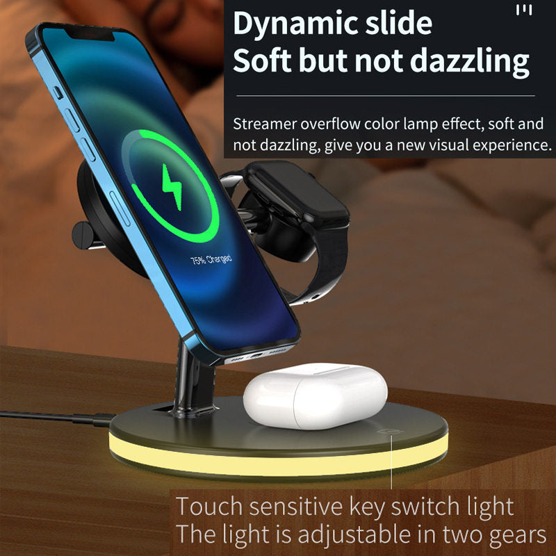 Intelligent 3-in-1 Wireless Fast Charge Station for iPhone Airpods Pro Apple Watch-Black