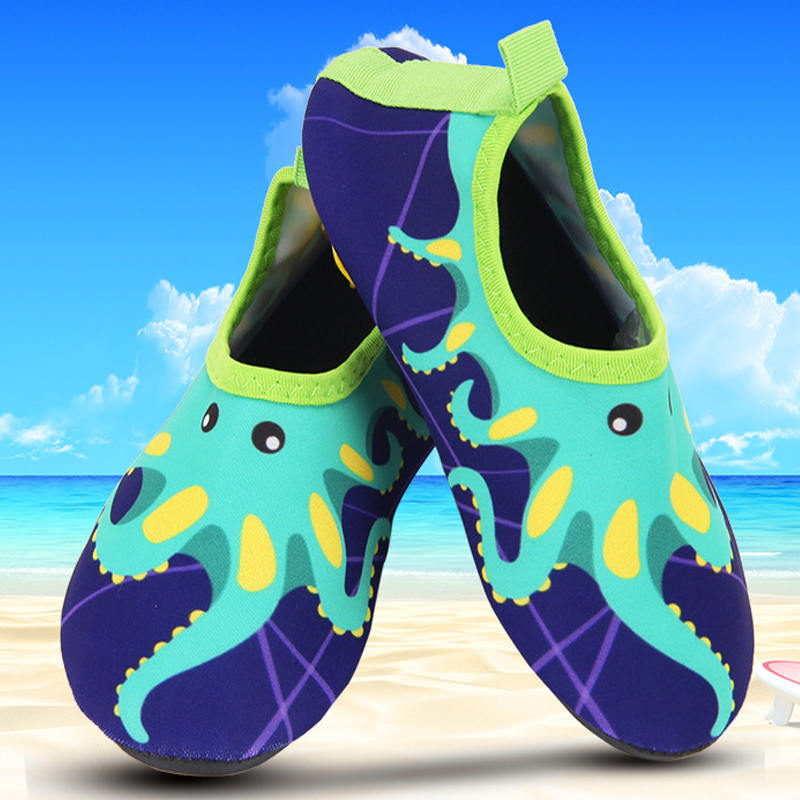 Kids Swim Water Shoes Quick Dry Non-Slip Barefoot Sports Shoes for Boys Girls-Octopus Blue