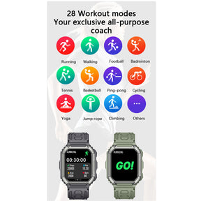 KR06 Mens Military HD Smart Watch Fitness Tracker Heart Rate Sleep Monitor-Green Camouflage