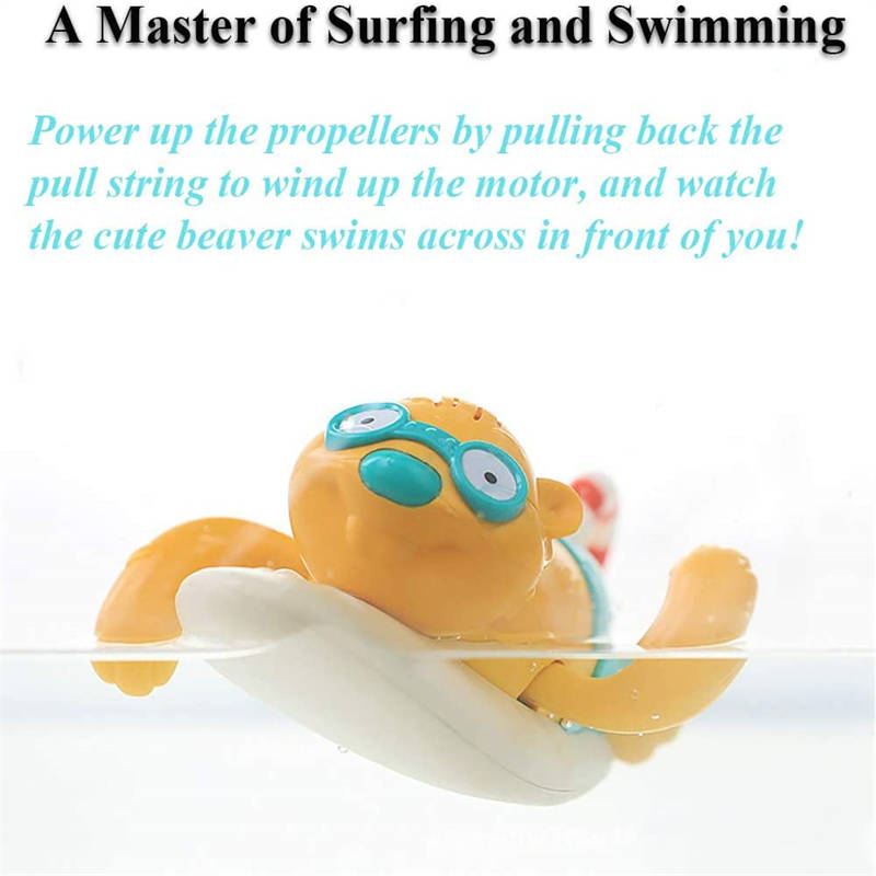 Baby Bath Toy Cute Wind Up Surfing Beaver for 18 Months+