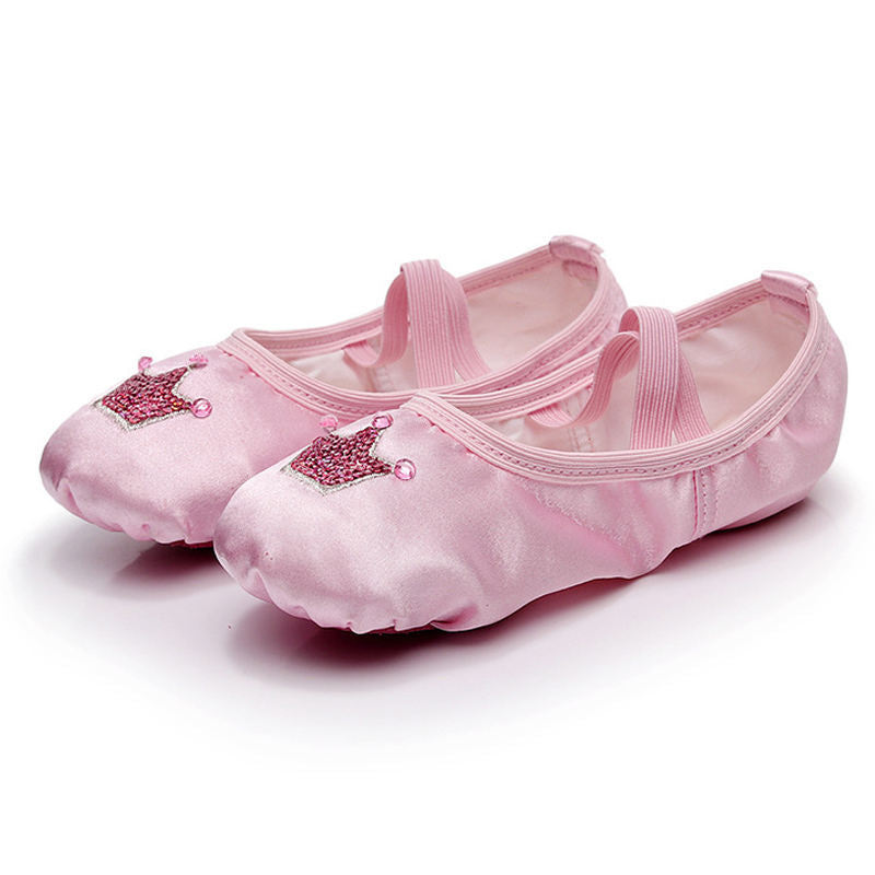 Ballet Shoes for Girls Soft Leather Satin Flat Gymnastic Shoes-Pink