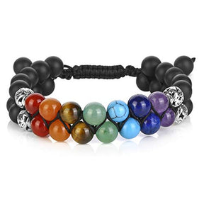 Bead Bracelet 7 Chakras Healing Crystals Bracelet Stone Beads Double Layer Bracelets-Matte Black Agate Bracelet