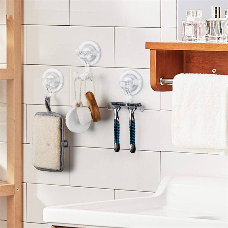 Bathroom Clear Suction Hooks Reusable Vacuum Suction Cup Hook Razor Holder Multi-Use for Home Three-Hooks