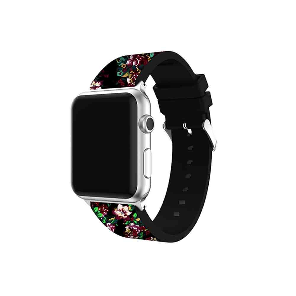 Flower Printing Silicone Watch Band For Apple Watch SE/6/5/4/3/2/1(Black Red)