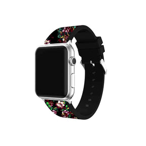 Flower Printing Silicone Watch Band For Apple Watch SE/6/5/4/3/2/1(Black Red)