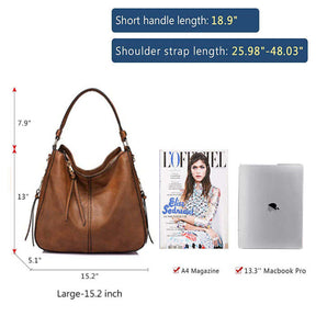 Handbags for Women Large Designer Ladies Hobo bag Bucket Purse Faux Leather-Brown