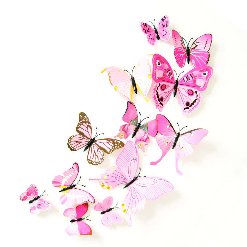 3D Vivid Butterfly Wall Stickers Fridge Magnet Decoration for Room Background-H003 Pink