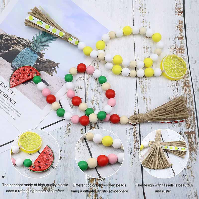 2 Pcs Country Tiered Tray Decorations Lemon Watermelon Wood Bead Garland