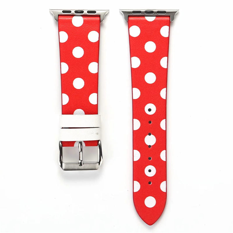 Wave Point Leather Watch Band for Apple Watch Series SE/6/5/4/3/2/1-RedWhite