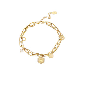 Gold Initial Bracelets for Women Letters Hexagon Pendant Chain-V