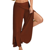 Womens Sports Fitness Yoga Slit Wide Leg Pants-Coffee