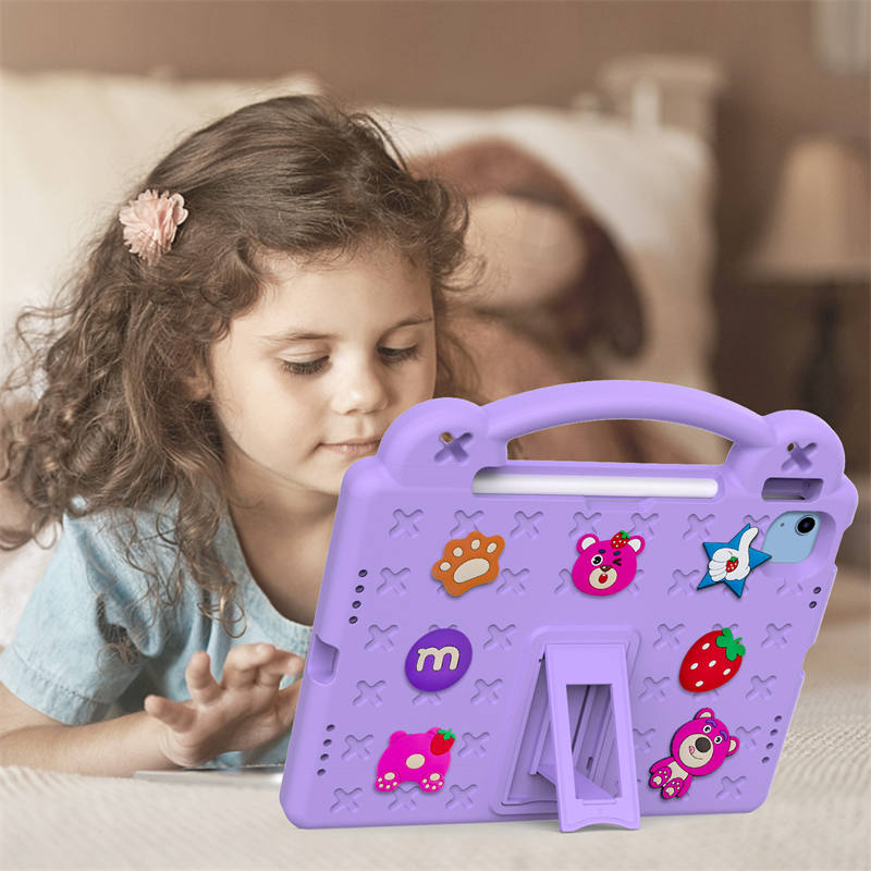 Strawberry iPad Case Shockproof with Handle Shoulder Strap for iPad 10th 2022-LightPurple